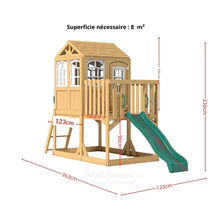 Load image into Gallery viewer, Aire de jeux enfant Montessori - 3 en 1 Balançoire, Toboggan, Cabane en bois modulable
