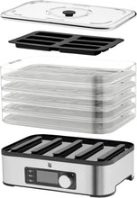 Load image into Gallery viewer, WMF KITCHENminis Dehydrator, 400 W, Stainless Steel, 5 Trays BPA Free, Programmable Dried Fruits, Vegetables, Dehydrated Mushrooms, Cereal Bars, Cromargan 0415250011