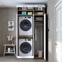Load image into Gallery viewer, ROOMART Dora - Armoire de machine à laver - Pour sèche-linge et machine à laver - En 4 couleurs - Avec portes et panneau coulissant - Blanc - Chêne blanc - Chêne anthracite - Chêne blanc (chêne blanc)