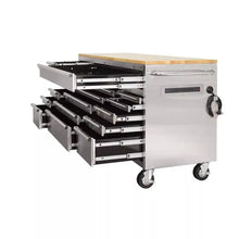 Load image into Gallery viewer, 72 po. 18-Tiroir 24 po. D Mobile Workbench avec acier inoxydable en bois massif