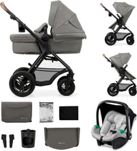 Load image into Gallery viewer, Kinderkraft MOOV2 Poussette 3 en 1, Système de voyage de la naissance à 27 kg, Siège auto Mink PRO I-Size inclus, Capote extensible avec filtre UPF50+, Accessoires pratiques, Gris