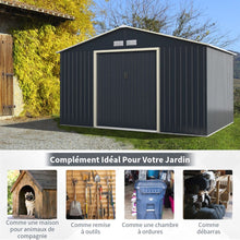 Load image into Gallery viewer, Abri de Jardin en Métal &amp; Extension 10.85㎡ avec 2 Portes Coulissantes Verrouillables 4 Trous d’Aération Gris pour Vélo