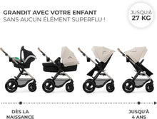 Load image into Gallery viewer, Kinderkraft MOOV2 Poussette 3 en 1, Système de voyage de la naissance à 27 kg, Siège auto Mink PRO I-Size inclus, Capote extensible avec filtre UPF50+, Accessoires pratiques, Gris