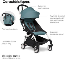 Load image into Gallery viewer, Poussette BABYZEN YOYO2 6+ (Cadre noir + pack couleur Aqua) - Comprend un harnais, un dossier, des arceaux de capote, une bandoulière, un coussin d’assise, et une capote assortie