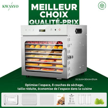 Load image into Gallery viewer, Kwasyo Food Dehydrator Stainless Steel 8 Trays Temperature Regulator 30-90°C 24H Timer Function BPA Free Dehydrator for Fruit, Meat, Vegetables