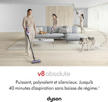 Load image into Gallery viewer, Dyson V8 Advanced™ Aspirateur Balai sans Fil – 130 AW, 40 Min d’autonomie, Brosse Motorbar Auto-démêlante, Accessoires combinés, Station Murale, Argent/Nickel