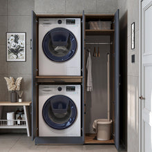 Load image into Gallery viewer, ROOMART Dora - Armoire de machine à laver - Pour sèche-linge et machine à laver - En 4 couleurs - Avec portes et panneau coulissant - Blanc - Chêne blanc - Chêne anthracite - Chêne blanc (chêne blanc)