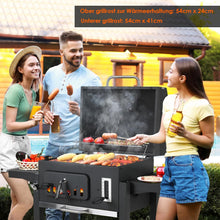 Load image into Gallery viewer, Barbecue Charbon de Bois XL, Chariot à Barbecue, Grill XL à Charbon avec Couvercle, Roues et Thermomètre, Réglable en Hauteur, Grand Barbecue au Charbon de Bois, pour Camping et Jardin, Noir