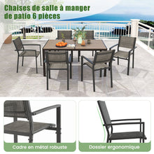 Load image into Gallery viewer, Ensemble de Meubles de Patio 7 Pièces pour 6 Personnes Salon de Jardin avec 6 Chaises Empilables et Table Rectangulaire Gris