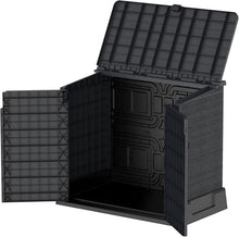 Load image into Gallery viewer, Duramax StoreAway 1200L Plastic Garden Shed/ Flat Lid, Outdoor Storage Shed, Wheelie Bin Hideaways, Wheelie bin box, Durable Construction, Ideal for Bikes, BBQs &amp; 2x 240L Bins, 145x85x125 cm, Brown