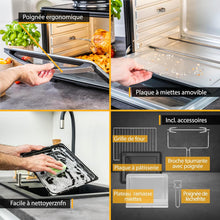 Load image into Gallery viewer, TZS First Austria Mini-four 60 l I 2000 W I Convection + Rôtisserie I 4 éléments chauffants I Plage de température jusqu'à 230 °C I Minuterie 60 min I Inox I Noir