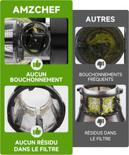 Load image into Gallery viewer, AMZCHEF Extracteur Jus - Extracteur de Jus de Fruits et Légumes - Presses-agrumes à Froid sans BPA avec 2 Tasses et Brosse - Fonction de Mastication Inversée pour Éviter les Blocages - Argent