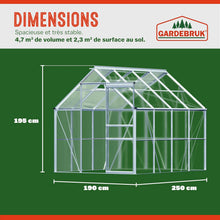 Load image into Gallery viewer, Gardebruk Serre de Jardin en Aluminium 7,63m鲁 abri extrieur pour Plantes lgumes 250x190x195cm avec fen锚tres