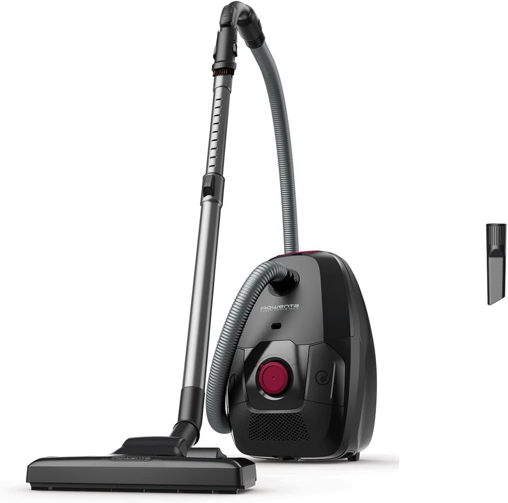 Rowenta Green Force Max Silence Vacuum Cleaner with Bag, 900 W Max, High Filtration, Quiet, Eco-Responsible, Made in France, Black/Aluminium RO6136EA