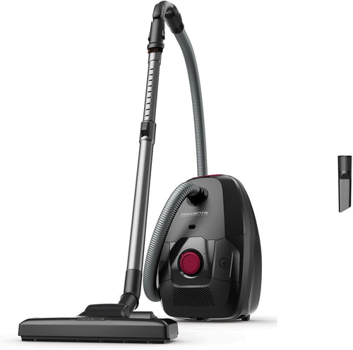 Rowenta Green Force Max Silence Vacuum Cleaner with Bag, 900 W Max, High Filtration, Quiet, Eco-Responsible, Made in France, Black/Aluminium RO6136EA