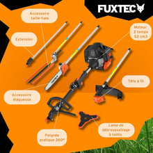 Load image into Gallery viewer, Fuxtec Débroussailleuse Thermique Multifonction 5 en 1 Multitool FX-MT152E - Easy Starter 3CV 52 cm³, Moteur 2 Temps, Élagueuse Taille Haie Coupe Bordure Avec Fil ou Lame 1 Mètre Rallonge