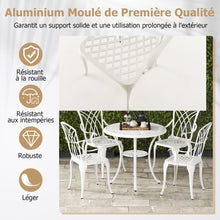 Load image into Gallery viewer, 5 Pcs Salon de Jardin en Fonte d'Aluminium Trou pour Parasol Repose-pieds Réglables Ensemble de Table Ronde et 4 Chaises Blanc
