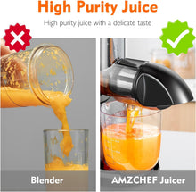 Load image into Gallery viewer, AMZCHEF Extracteur Jus - Extracteur de Jus de Fruits et Légumes - Presses-agrumes à Froid sans BPA avec 2 Tasses et Brosse - Fonction de Mastication Inversée pour Éviter les Blocages - Argent