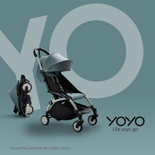 Load image into Gallery viewer, Poussette BABYZEN YOYO2 6+ (Cadre noir + pack couleur Aqua) - Comprend un harnais, un dossier, des arceaux de capote, une bandoulière, un coussin d’assise, et une capote assortie