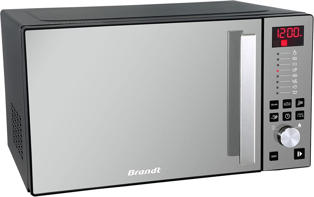 BRANDT - SE2616W - Micro-ondes Solo Electronique 26L – 900W – Autoprogramme 8 positions – 3 mémoires – Programme Speed Defrost – Façade miroir – Cavité énamelite – Blanc