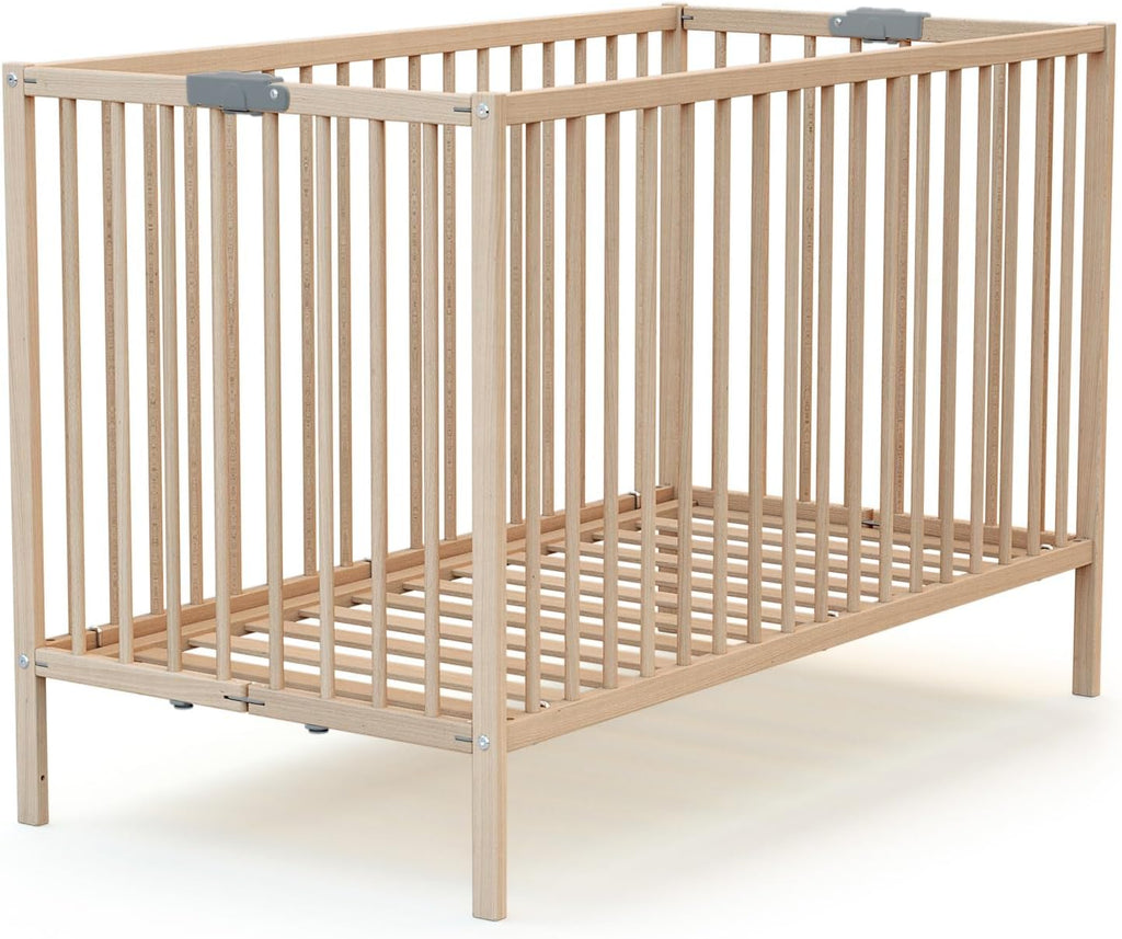 WEBABY - Lit bébé pliant 60x120cm Blanc | Bois massif | Dès la naissance |Confort de sommeil | Sommier à lattes | Compact | Transportable | Pliable |Gain de place | Lit de voyage