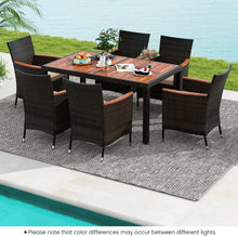 Load image into Gallery viewer, GIANTEX Salon de Jardin 6 Personnes en Rotin et Bois d'Acacia, Table de Jardin Extérieure avec 6 Chaises, Coussins, Trou de Parasol, Pieds Réglables, pour Cour, Pique-Nique, Marron
