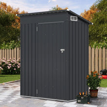 Load image into Gallery viewer, Abri de Rangement Toutes Saisons Abri à Outils Utilitaire avec Toit en Pente Porte Ouvrante Aérations Cadre en Métal Galvanisé Gris