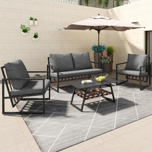 Load image into Gallery viewer, Zepneiy Salon de Jardin, Salon de Jardin 4 Personnes, avec canapé, Table Basse et Coussins, Housse en Tissu déhoussable et Lavable, Noir (Coussins d'assise Inclus)