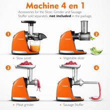 Load image into Gallery viewer, AMZCHEF Extracteur Jus - Extracteur de Jus de Fruits et Légumes - Presses-agrumes à Froid sans BPA avec 2 Tasses et Brosse - Fonction de Mastication Inversée pour Éviter les Blocages - Argent