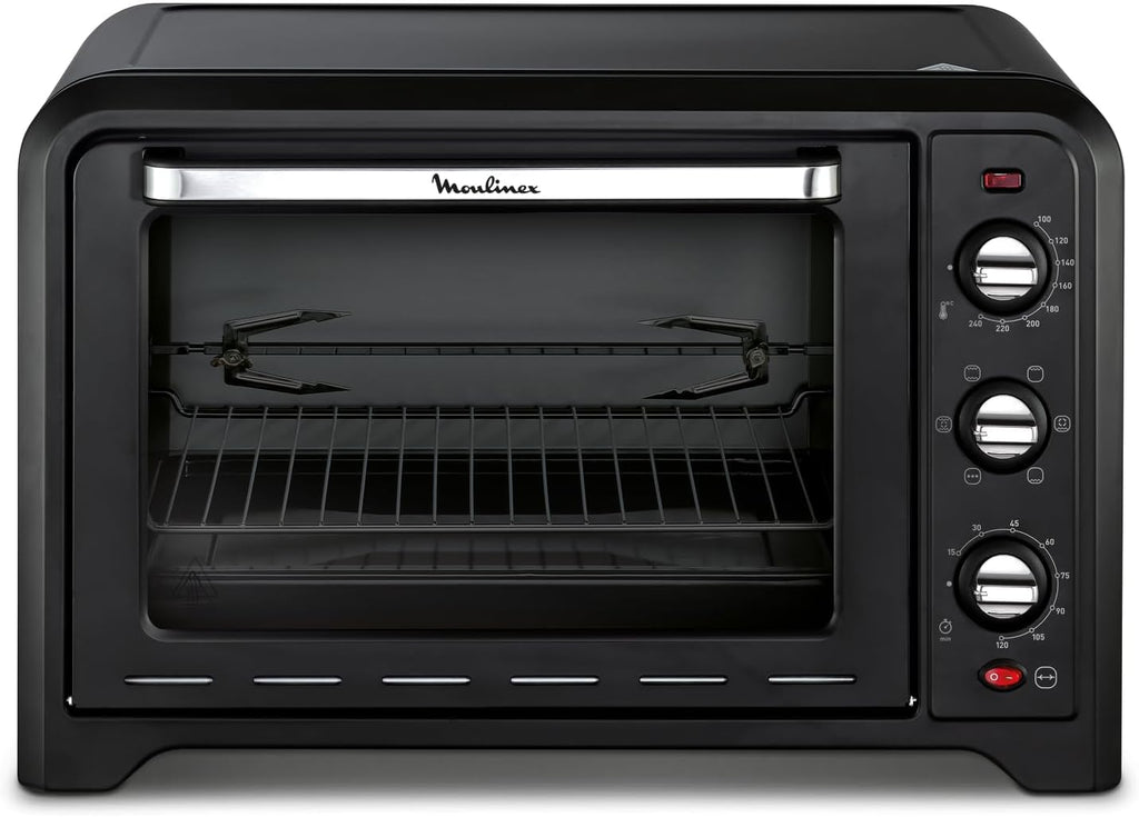 Moulinex Oven, 33 L, Rotating heat, Advanced convection, 6 cooking modes, Thermostat adjustable up to 240°C, Timer 120 min, Reversible grill, Silicone oven mitts, Optimo Black OX464811