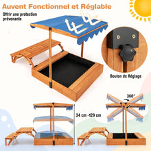 Load image into Gallery viewer, Bac à Sable en Bois pour Enfants avec Couvercle Aire de Jeux avec Table Sensorielle Pliable &amp; Banc Parasol Ajustable pour 3+ Ans Naturel