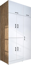 Load image into Gallery viewer, ROOMART Dora - Armoire de machine à laver - Pour sèche-linge et machine à laver - En 4 couleurs - Avec portes et panneau coulissant - Blanc - Chêne blanc - Chêne anthracite - Chêne blanc (chêne blanc)