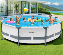 Load image into Gallery viewer, LanBlu Piscine Tubulaire Ronde 300 x 300 x 76cm, Piscine Hors Sol Ronde avec Matériau Anti-Crevaison, Grande Piscines Steel Frame Adulte Vidange Rapide, Piscines Tubulaire Jardin pour Toute la Famille