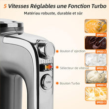Load image into Gallery viewer, Aigostar Adela - Batteur Électrique, Batteur à Main Électrique Ultra Puissant de 400W. 5 Vitesses + Turbo, Bouton D'éjection. 1 Support de Rangement et 2 Batteurs et 2 Crochets Pétrisseurs.