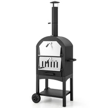 Load image into Gallery viewer, Four à Pizza Extérieur au Charbon avec Pelle à Pizza Pierre à Pizza Housse Étanche Cheminée et Thermomètre Double Noir -