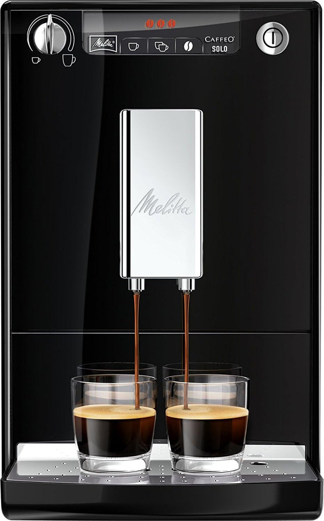 Melitta Caffeo Solo Noir Pure Black, Machine à Café à Grains avec Broyeur et Système d'Extraction des Arômes, Affichage LED, Mode 1 à 2 Tasses, Cafetière Expresso, Automatique, E950-222, 1400W