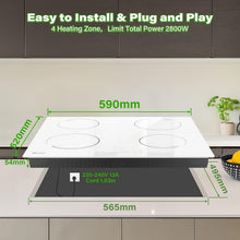 Load image into Gallery viewer, GIONIEN Plaque à Induction 4 Foyers 60cm Blanc,16Amp Plaque à Induction Encastrable,Table de cuisson électrique intégrée avec zone de pont, Table de cuisson,2800W