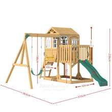 Load image into Gallery viewer, Aire de jeux enfant Montessori - 3 en 1 Balançoire, Toboggan, Cabane en bois modulable