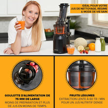 Load image into Gallery viewer, Slow Chewing, Slow Juicer, Fresh and Healthy Juice, Sorbet, Ice Cream, Mouth 75 mm, BPA Free, 240 Watts, Cold Pressure, Stainless Steel Black Fridja f1900