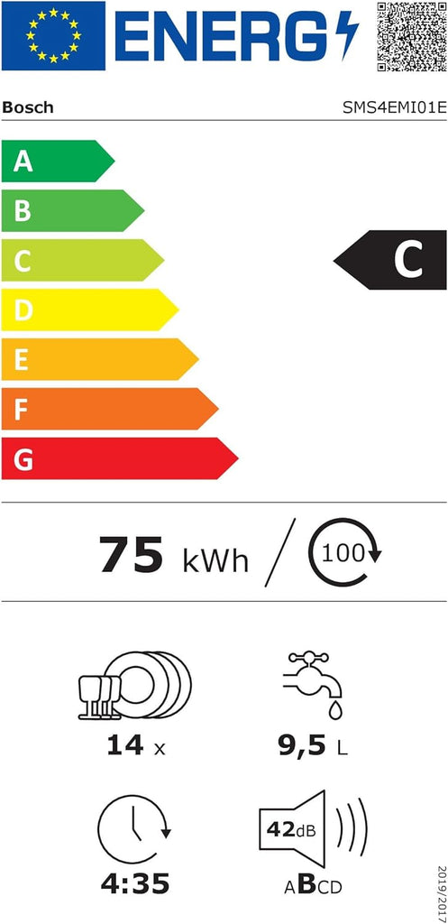 Bosch SMS4EMI01E - Série 4 - Lave-vaisselle Pose-libre - 60 cm - 14 couverts - Silence Plus 42 dB - Inox