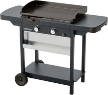 Load image into Gallery viewer, Campingaz Plancha EXB Plus, plancha au gaz sur chariot, grill gastronomique avec plaque en acier émaillé et 2 brûleurs, puissance 7500 W, pour des grillades méditerranéennes, Noir