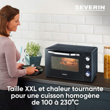 Load image into Gallery viewer, SEVERIN Mini-Four à chaleur tournante 42 L avec pierre à pizza et tournebroche, Four posable 1 800 W design élégant, électrique avec minuteur 120 min, Noir/Inox, TO 2058