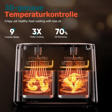 Load image into Gallery viewer, 9L Dual Zone Air Fryer avec Fenêtre de Visualisation, Friteuse sans Huile avec 2 Tiroir, 9-in-1 Programmes de Cuisson, Écran Tactile, Fonction Rendez-vous, Faible en Grasses, Va au Lave-vaisselle