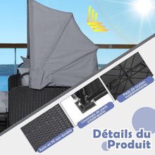 Load image into Gallery viewer, Chaise Longue à 2 Places en Rotin avec Auvent Rétractable Bain de Soleil avec Panneaux Latéraux Pliables Charge 360KG Beige/Gris