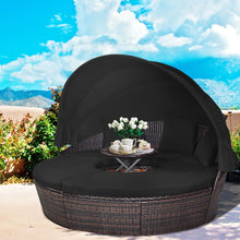 Load image into Gallery viewer, Lit de Jardin Rond d'Exterieur Table Relevable Modulable &amp; Convertible - Pare Soleil Réglable rotin PE Coussins Inclus Noir
