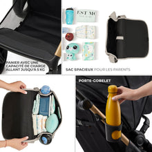 Load image into Gallery viewer, Kinderkraft MOOV2 Poussette 3 en 1, Système de voyage de la naissance à 27 kg, Siège auto Mink PRO I-Size inclus, Capote extensible avec filtre UPF50+, Accessoires pratiques, Gris