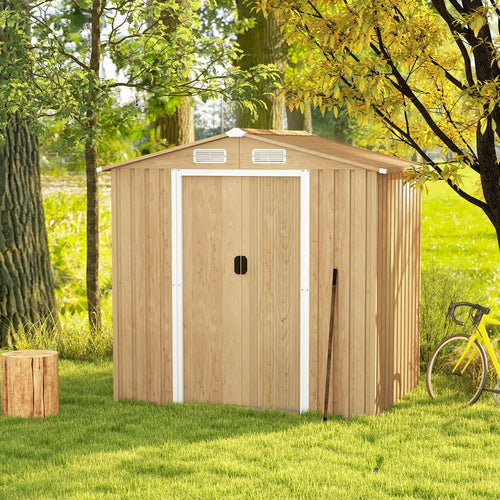 Abri de Jardin 2.3㎡ en Acier Galvanisé Anti-UV 196x142x186cm Cabane de Jardin Exterieur 3.7m³ avec Porte Coulissante Rampe Naturel
