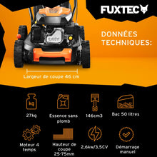Load image into Gallery viewer, FUXTEC Tondeuse thermique pousse FX-RM4646ECO - Tres bon rapport qualit-prix - Easy Clean 3en1 largeur de coupe 46cm - bac de ramassage 50L