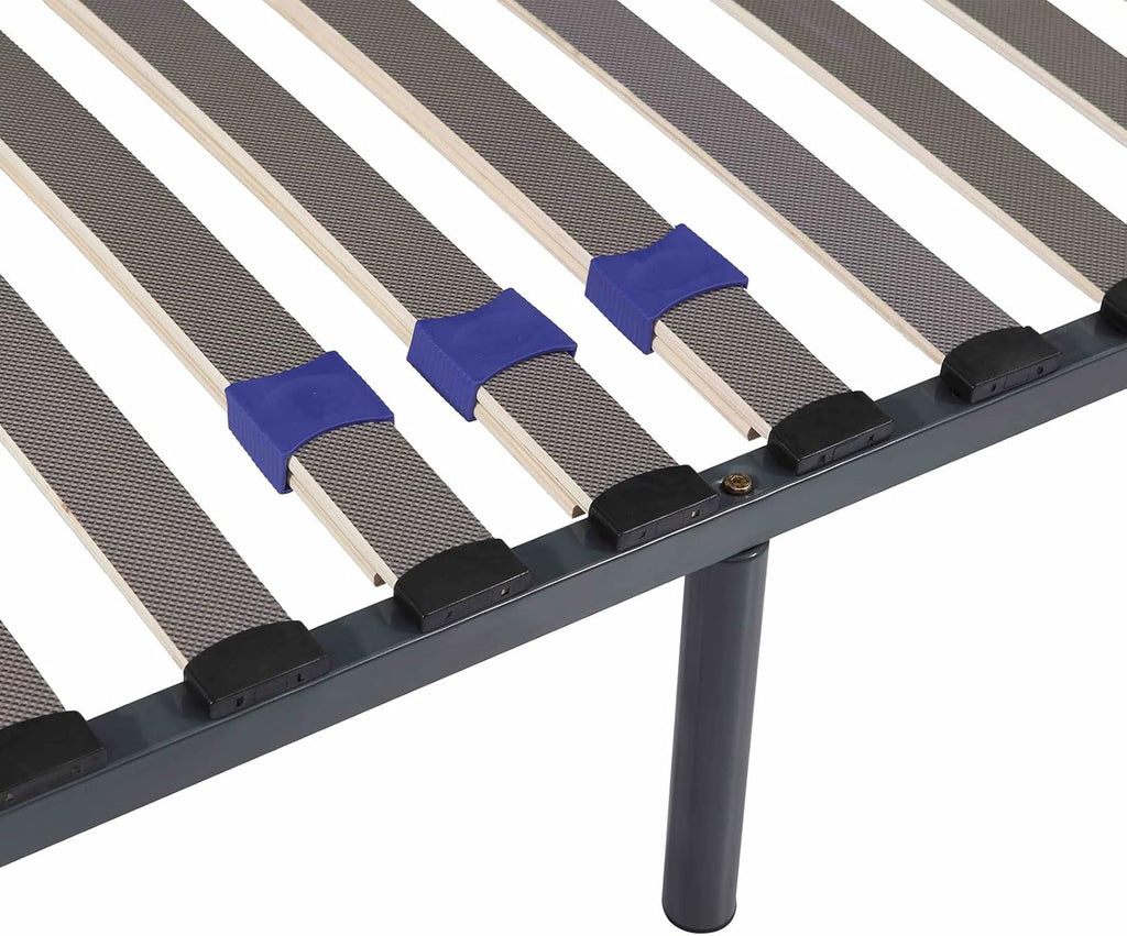 SAMPUR - Essential bed base 140 x 200 cm | Durable and comfortable | Feet included | Adjustable slats | Epoxy lacquered metal frame | Quick and easy assembly