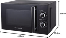Load image into Gallery viewer, SCHNEIDER SCMW20SMB, Micro ondes solo, 20 litres, Fonction décongélation, 5 niveaux de puissance, Puissance (700W), Commande mécanique, Plateau tournant (25.5cm), Noir